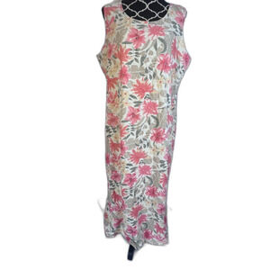 Liz Baker Vintage Cream Floral Print 100% Silk Sleeveless Shift Maxi Dress Sz 1X